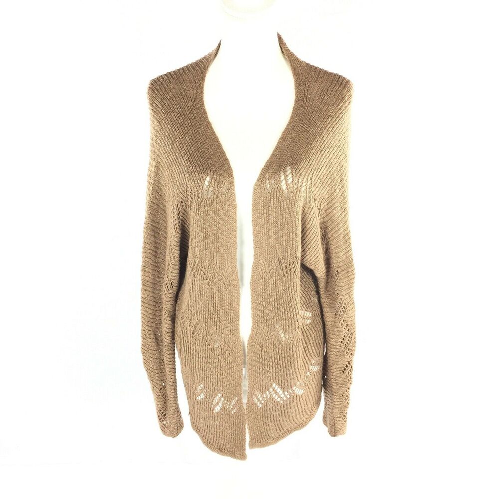 Umgee Oversized Open Front Knit Cardigan Sweater Size Large Womens Brown L
